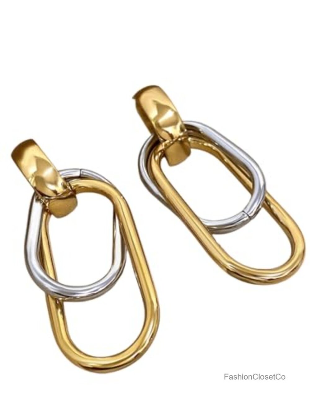 Stainless Steel Interlocking Oval Link Dangle Earrings for Women